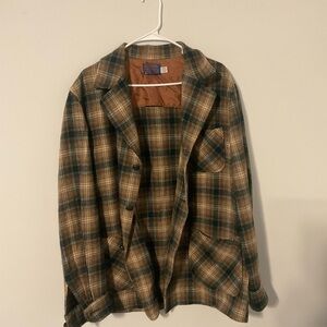 Vintage 70s Pendleton L Pure Virgin Wool Plaid Sport Coat Blazer Jacket USA